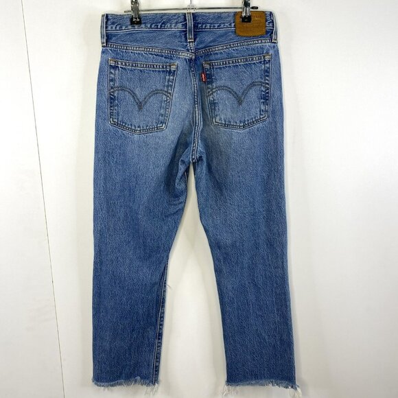 Levis Premium Wedgie Straight Jeans Womens Size 28 Denim Button Fly Distressed - Picture 3 of 3